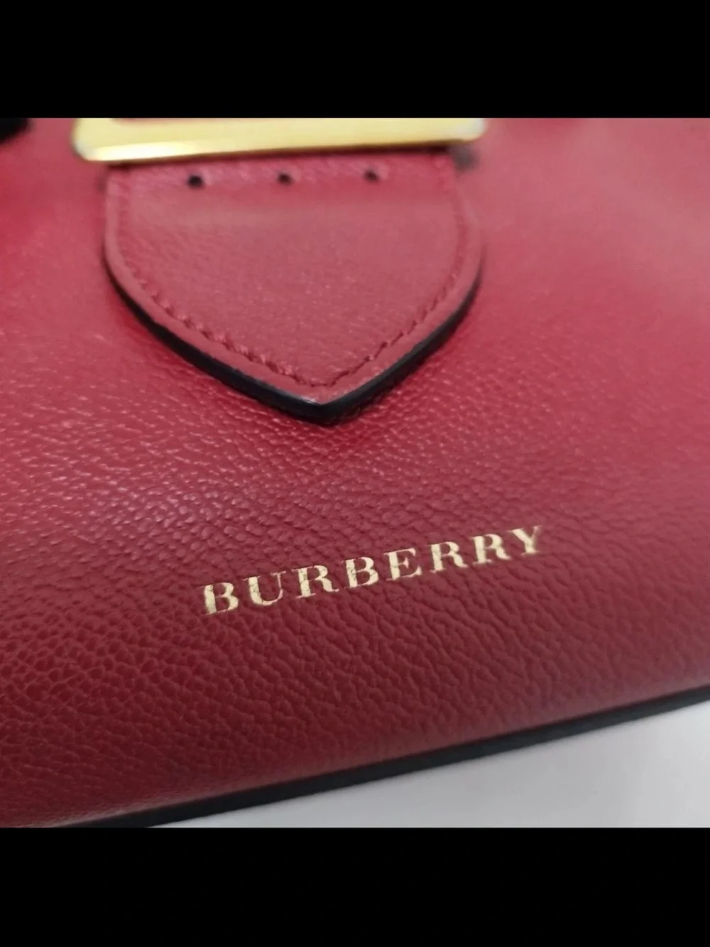 Burberry Burgundy Leather Satchel with Check Shoulder Strap